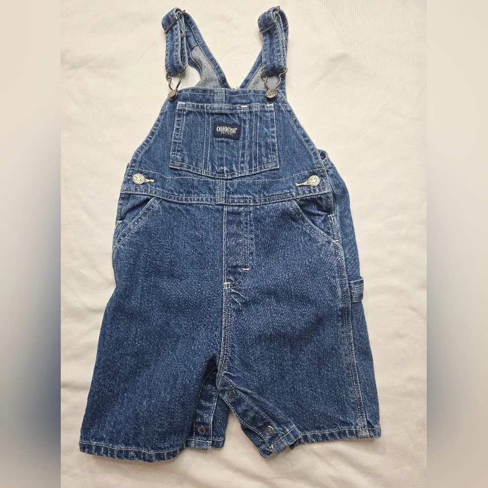 Oshkosh B'Gosh® Shortalls Overalls Baby Med Dark Blue Denim Snap legs Sz 24m